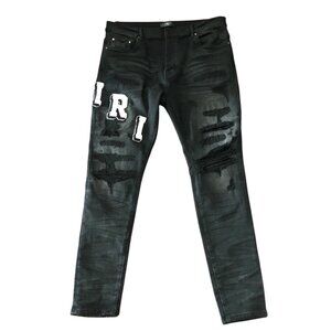 Men's AMIRI High-end Casual Fashion Streetwear Varsity Logo Jeans Size 36 Skinny